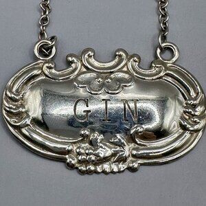 Wallace GIN Decanter Label Tag Bottle Sterling Silver Rococo Scroll Cartouche